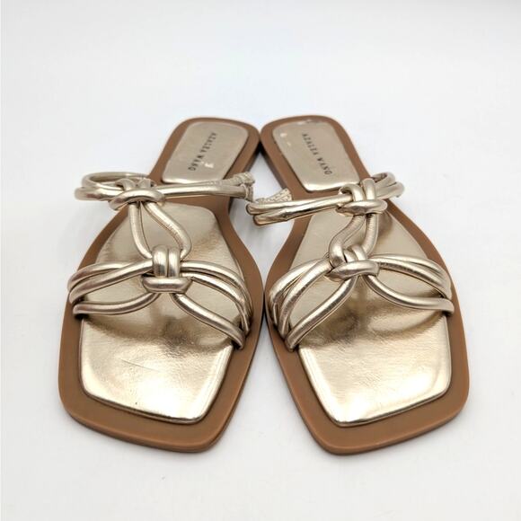 Azalea Wang Stetson Tubular Straps Knot Flat Sandals Women's Gold Sz US7 EU37.5 - Picture 2 of 12